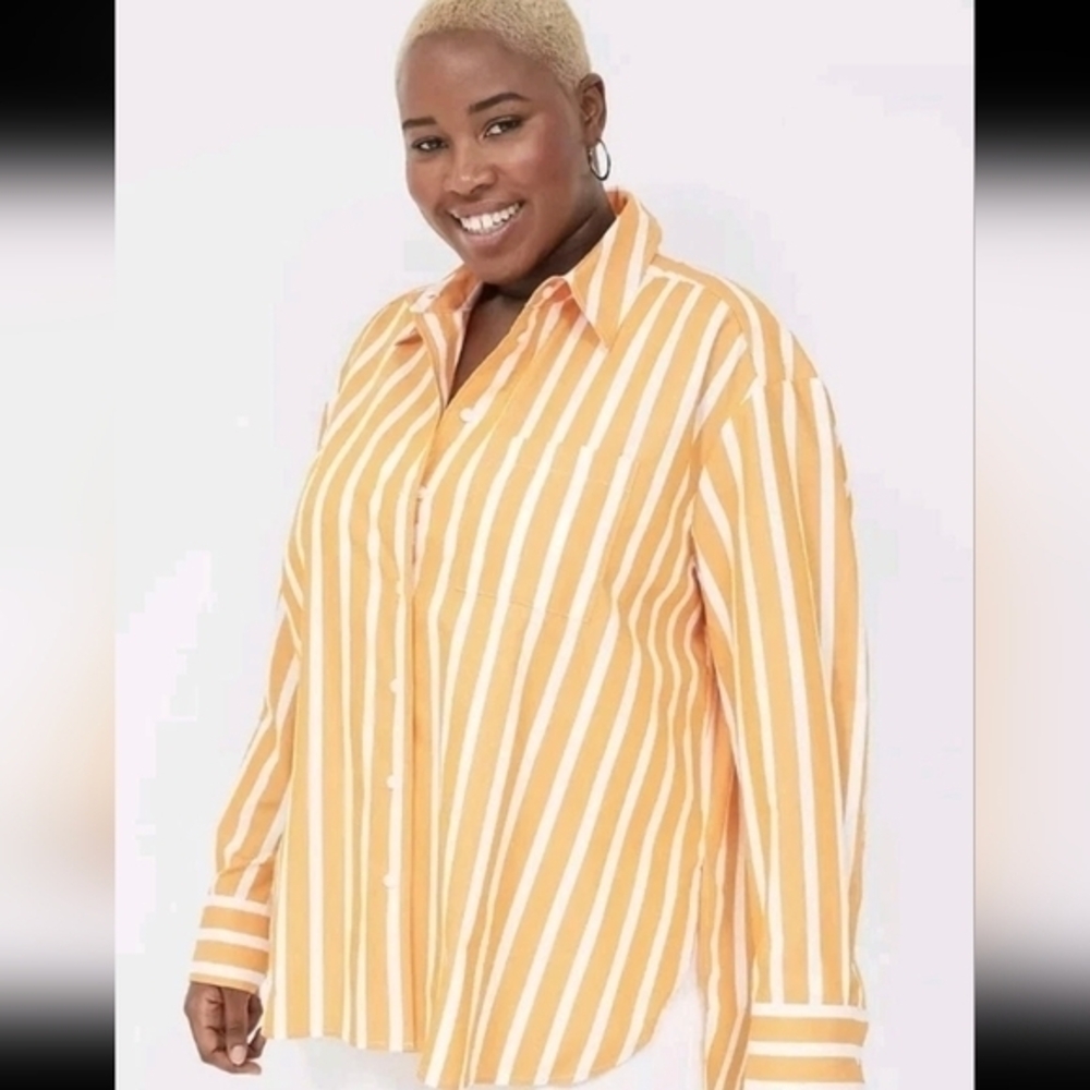 Lane Bryant Top Womens 18/20 Red Polka  Button Down Shirt Blouse Plus  Orange